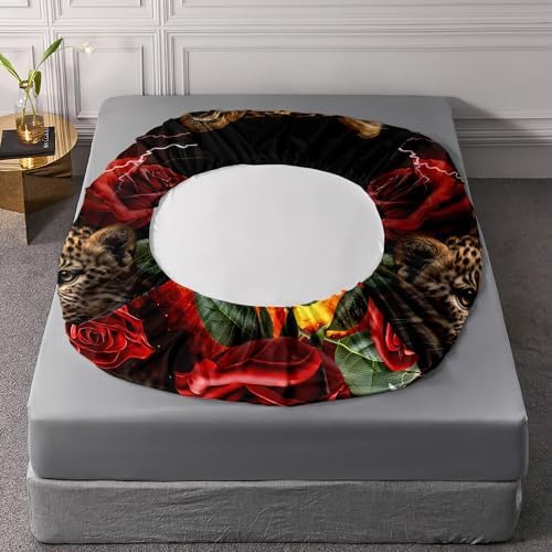 AILONEN Leopard Fitted Sheet Twin XL Set 3D Oil Red Rose Pattern 3PCS