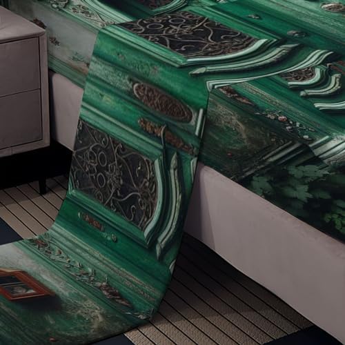 Full Fitted Sheet Set - Green Retro European Style 4 Piece