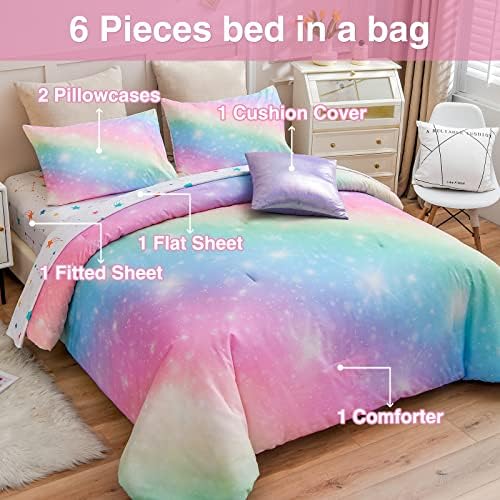 A Nice Night 6Pcs Gradient Glitter Comforter Set for Girls