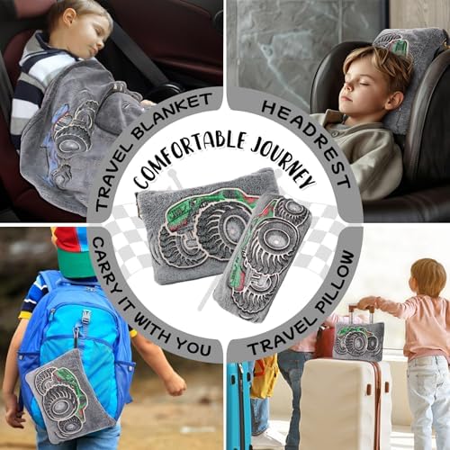 HWING Glow in the Dark Truck Travel Blanket Pillow