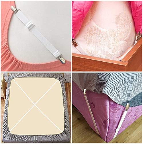 8pcs Adjustable Sheet Straps with Elastic Fasteners - White