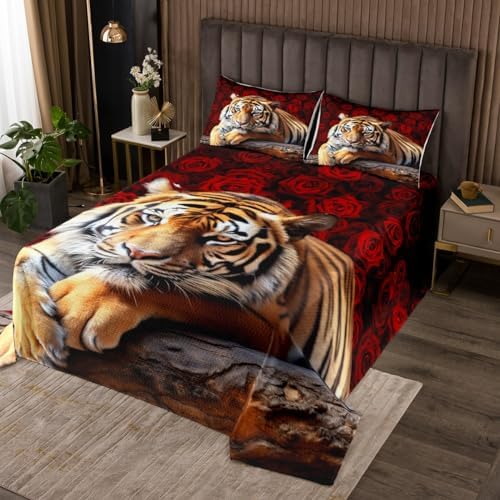 Erosebridal Tiger Bedspread Queen 90x90 with 2 Pillow Cases