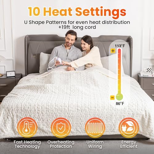 WOOMER 77x84 Electric Heated Blanket with Rose Faux Fur and 4 Heat Levels