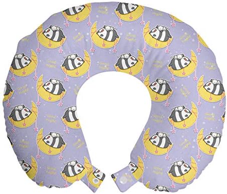 Ambesonne Saying Travel Pillow with Lazy Cat and Panda Design 12 Mustard Purple