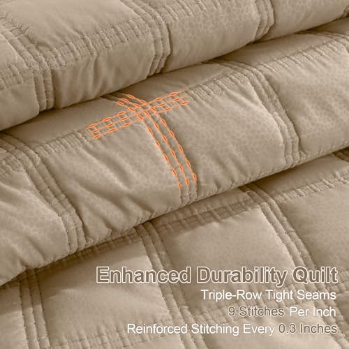 HiSnug Beige Quilt Set Queen Size 3 Pieces