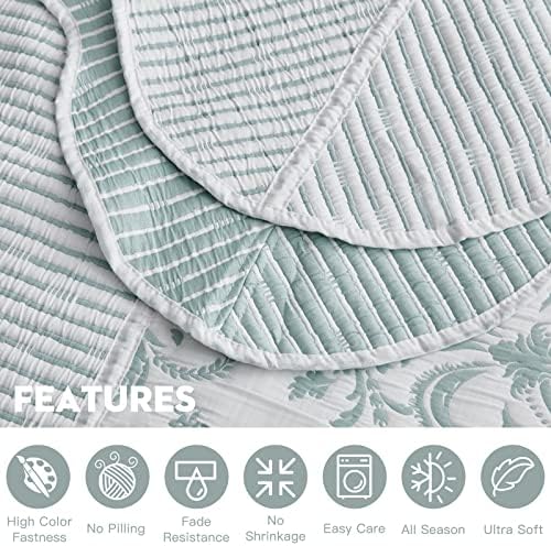 HZ HY Oversized King Bedspread - 5 Piece Set 100 Microfiber Green