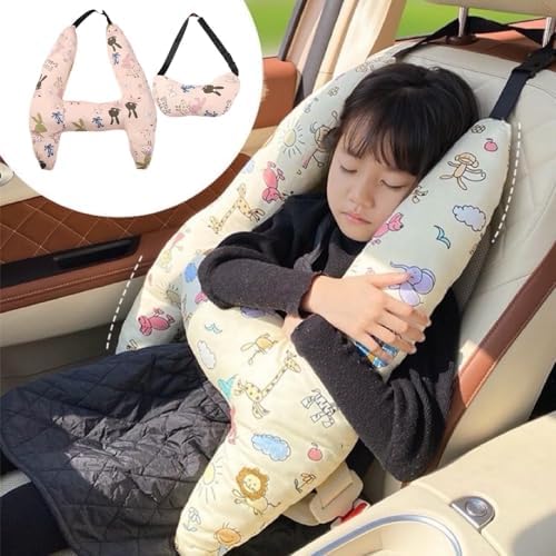 Kids Cute Cartoon Travel Pillow with Head Support Pink Rabbit