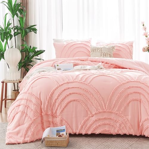 ENJOHOS Pink TwinTwin XL Comforter Set with Rainbow Design 1