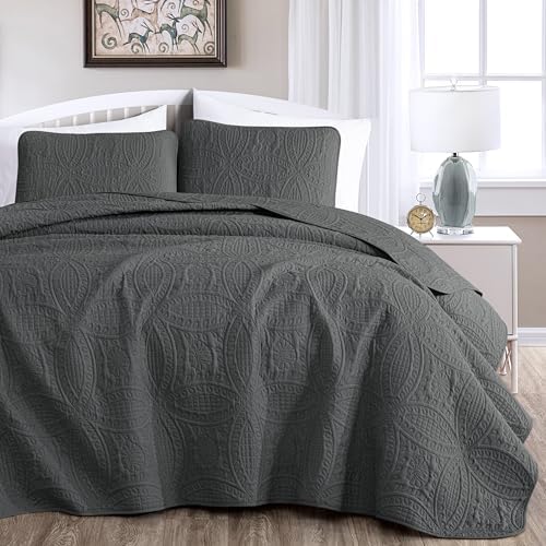 Chezmoi Austin 3-Piece Oversized Bedspread Set Queen Charcoal 1