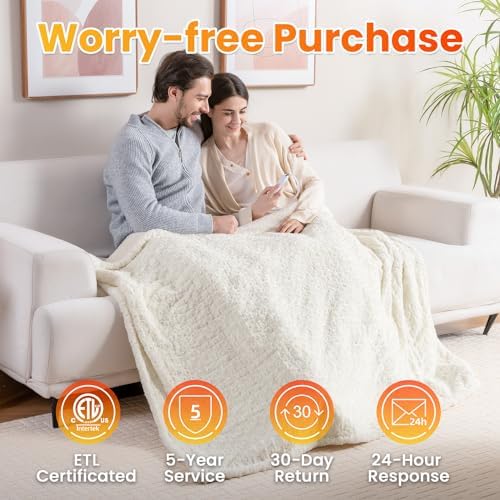 WOOMER Electric Heated Throw 50x60 Spring Blossom Faux Fur Sherpa