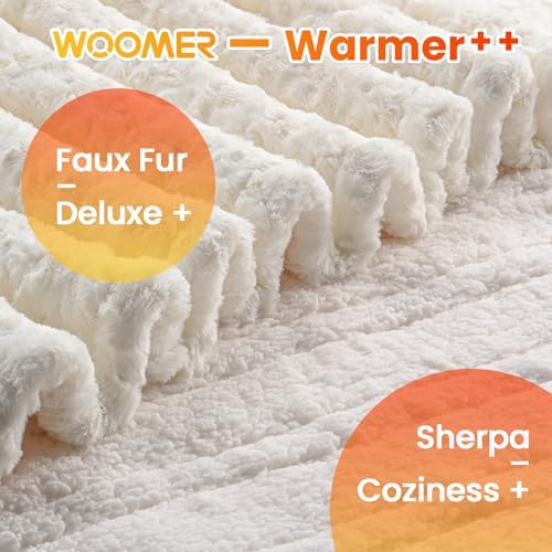 WOOMER 77x84 Electric Heated Blanket with Rose Faux Fur and 4 Heat Levels
