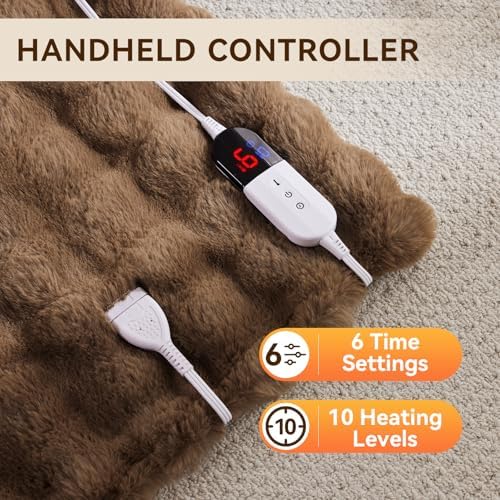Anysay Heated Blanket Throw 6 Hours Auto-Off 10 Heat Levels Brown