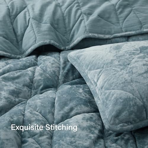 Oli Anderson Velvet Quilt Set Queen Size - Ash Blue 3PCS