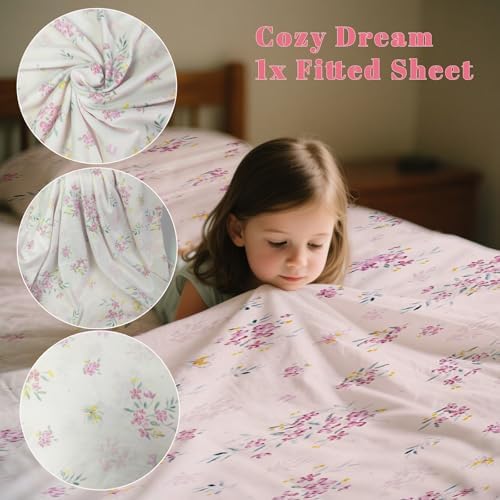 MorroMorn Queen Fitted Sheet with Deep Pocket - Pink Flowers Microfiber