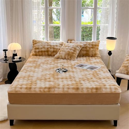 Velvet Fitted Mattress Protector 6-18 Inch Deep Khaki King