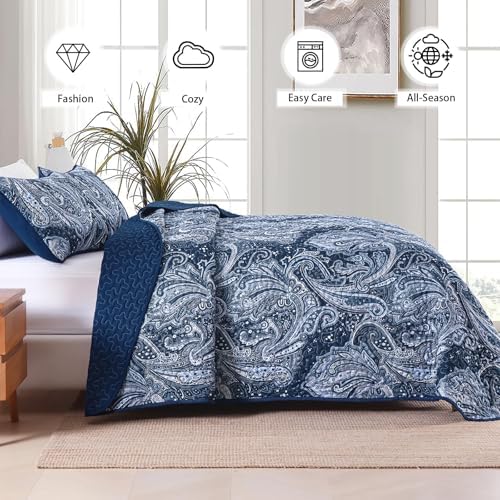 DJY Navy Paisley Quilt Set California King Size