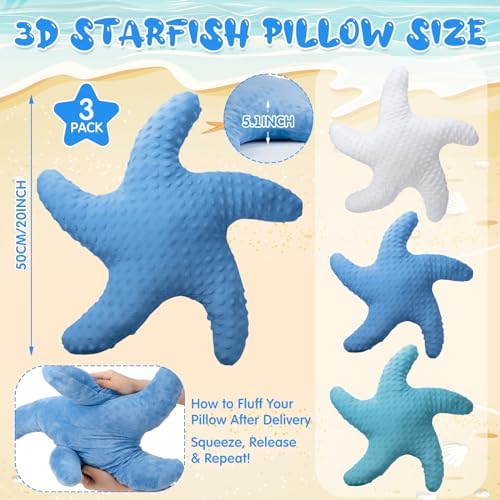 Fumete Starfish Plush Pillow 3 Pack 20 Inch Decor