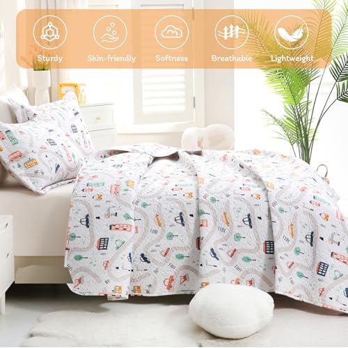 JSD Kids Quilt Set FullQueen Soft Lightweight Summer Bedspread with Pillow Shams