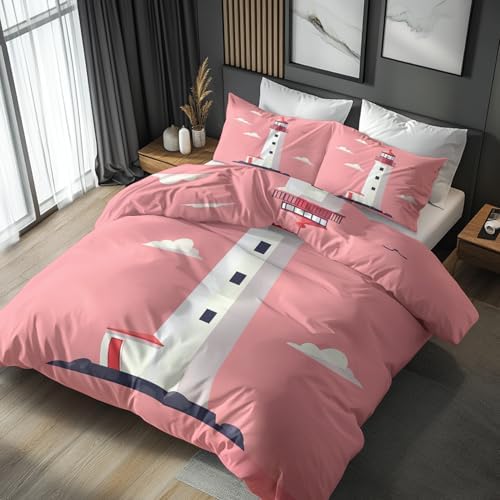 King Duvet Cover Kids Lighthouse - Nautical Pattern 3 Piece Bed Set