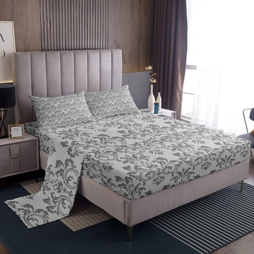 Erosebridal Damask Sheet Set Twin Size Light Grey