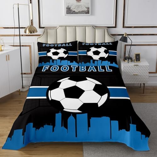 Erosebridal Youth Boys Gaming Twin Quilt Set Soccer Football Coverlet Set 2pcs