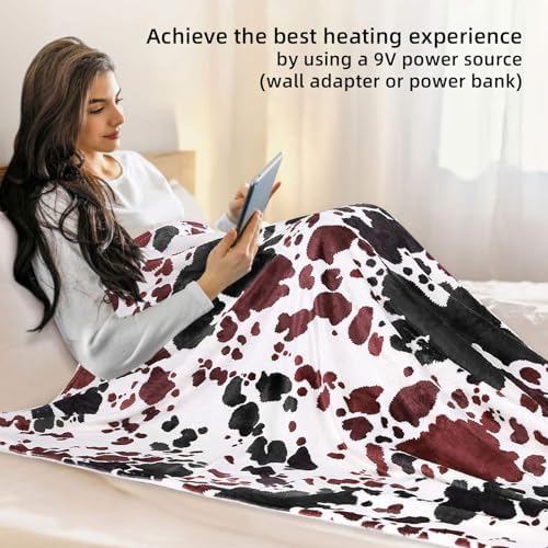 USB Cow Print Heated Throw Blanket with 3 Heat Levels