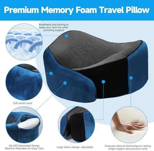 Travel Neck Pillow with Flannel Cover Navy