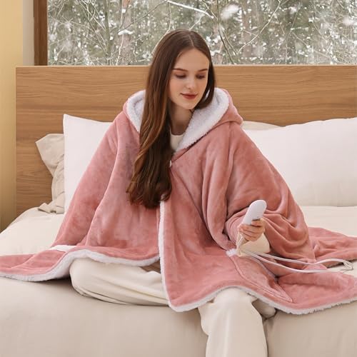 Bedsure Heated Shawl Hoodie - Pink 55x64 Inches