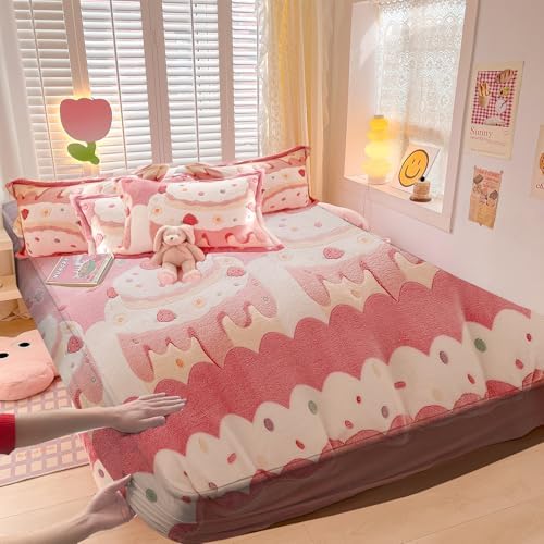 MorroMorn Fleece Fitted Sheet Twin XL Pink Kawaii Cute Design 1