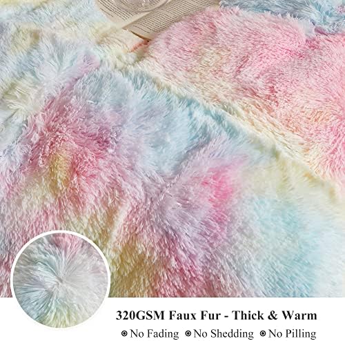 XeGe Plush Faux Fur Rainbow Throw Blanket 1