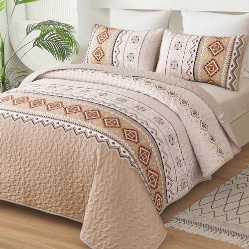 WONGS BEDDING Boho Beige Quilt Set King Size 1