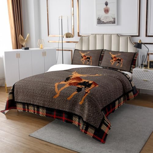 Erosebridal Elk Deer Quilt Set Twin - Nature Print Bedspread with Pillowcase