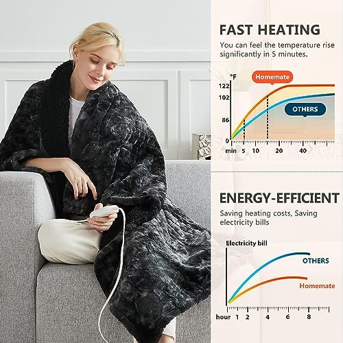 Homemate Heated Throw Blanket 50x60 10 Heat Levels Auto-Off