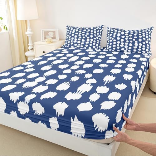 Erosebridal Navy Blue White Polka Dots King Sheet Set