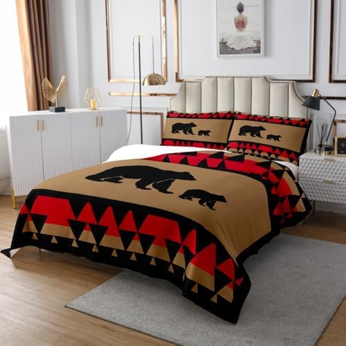 Feelyou Bear Quilted Coverlet Set with Pillow Cases - Triangle Geometry Wild Animal Design