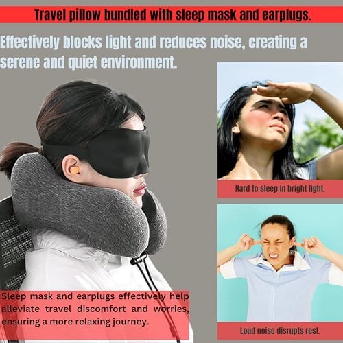 HA Travel Neck Pillow with Eye Mask and Earplugs