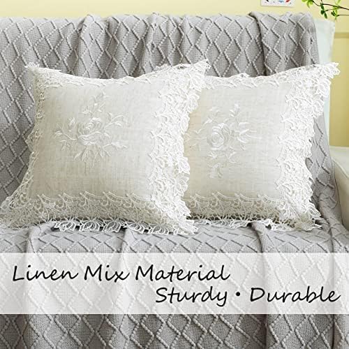 2 Pack Embroidered Spring Floral Throw Pillow Covers 18x18 Inches
