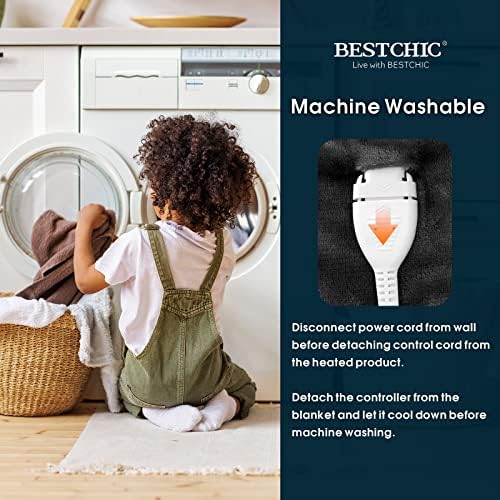 BESTCHIC Queen Electric Heated Blanket 84x90 4 Heat Levels Auto-Off Grey