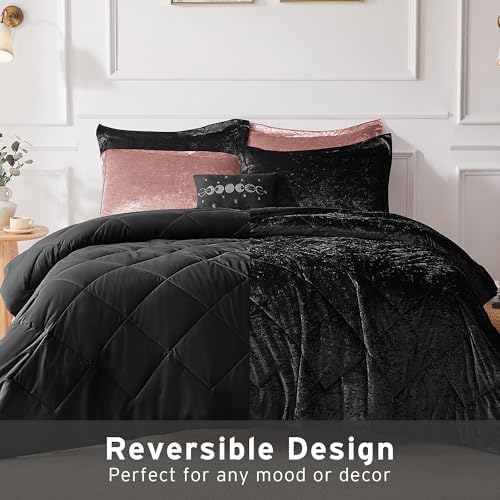 Intelligent Design Velvet Duvet Cover Set Luxury Diamond Quilting Black KingCal King 1
