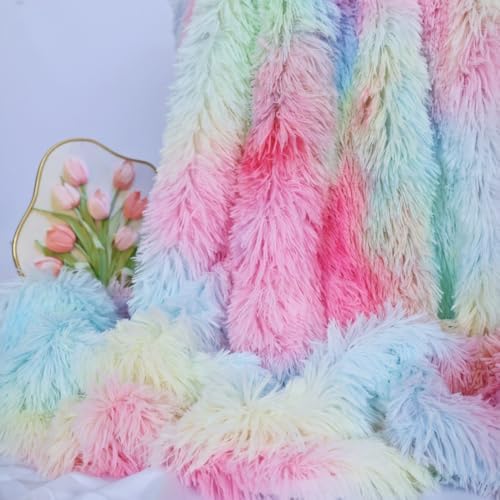 MYRU Plush Rainbow Throw Blanket 51x63 Inches