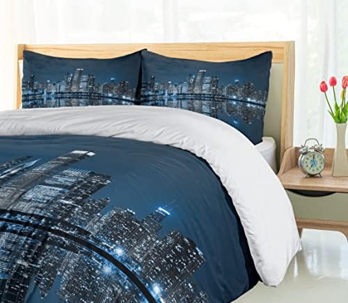 Ambesonne Chicago Skyline Duvet Cover Set King Size Dark Blue