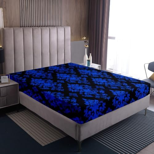 Erosebridal Blue Damask Gothic Bohemian Sheet Set