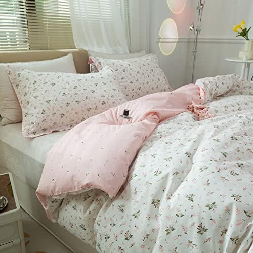 AMWAN Pink Floral Duvet Cover Twin XL Cotton Garden Bedding Set