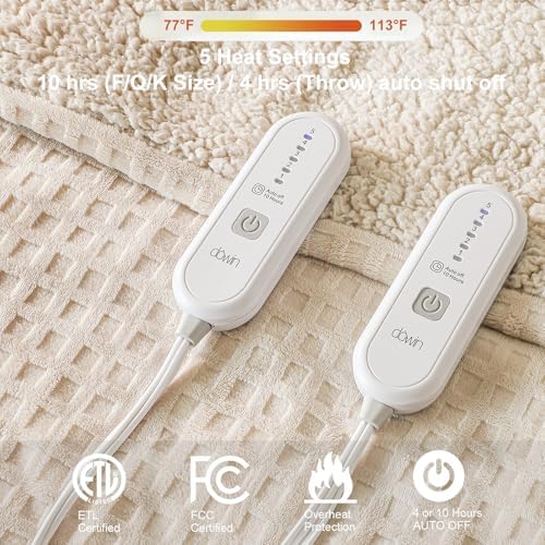 Dowin Queen Electric Blanket - Waffle Sherpa Heated with Dual Control