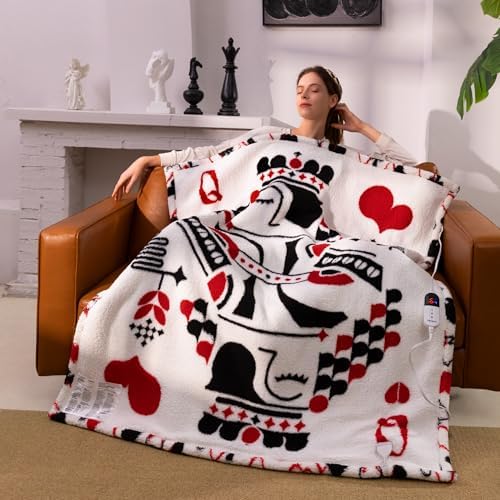 Blunique Heated Throw Blanket 50x60 Red with 6 Heat Settings