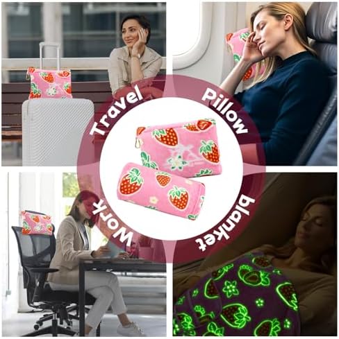 Glow in The Dark Strawberry Travel Blanket and Pillow Set