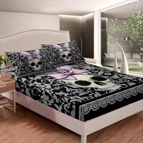 Homewish Black Grey Damask Bedding Set Twin Size 3Pcs