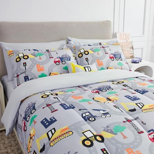 Mooreeke Kids Twin Comforter Set with Excavator Design