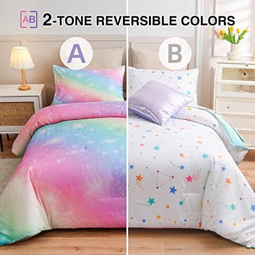 A Nice Night 6Pcs Gradient Glitter Comforter Set for Girls