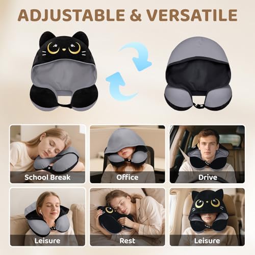 Mewaii Travel Neck Pillow with Hood and Memory Foam
